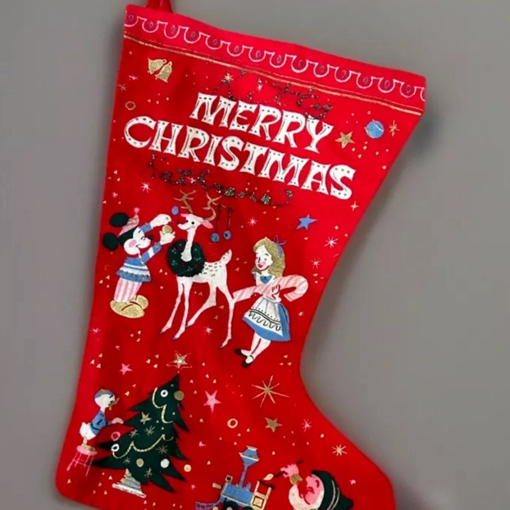 Vtg 1960s Disney Christmas stocking 15" x 10" Mickey Mouse Donald Duck tree